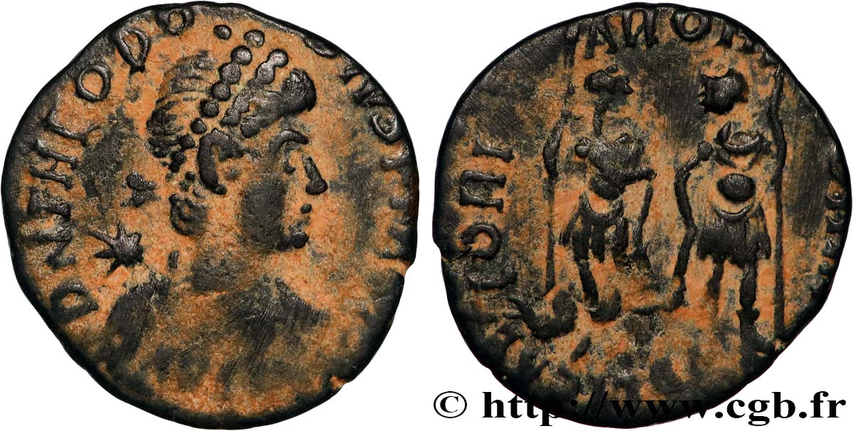 THEODOSIUS II Nummus, (PBQ, Æ 4) fSS/S