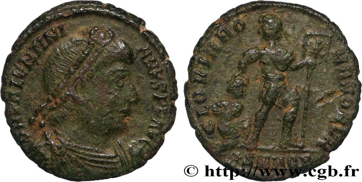 VALENTINIANUS II Nummus, (PB, Æ 3) SS/fSS