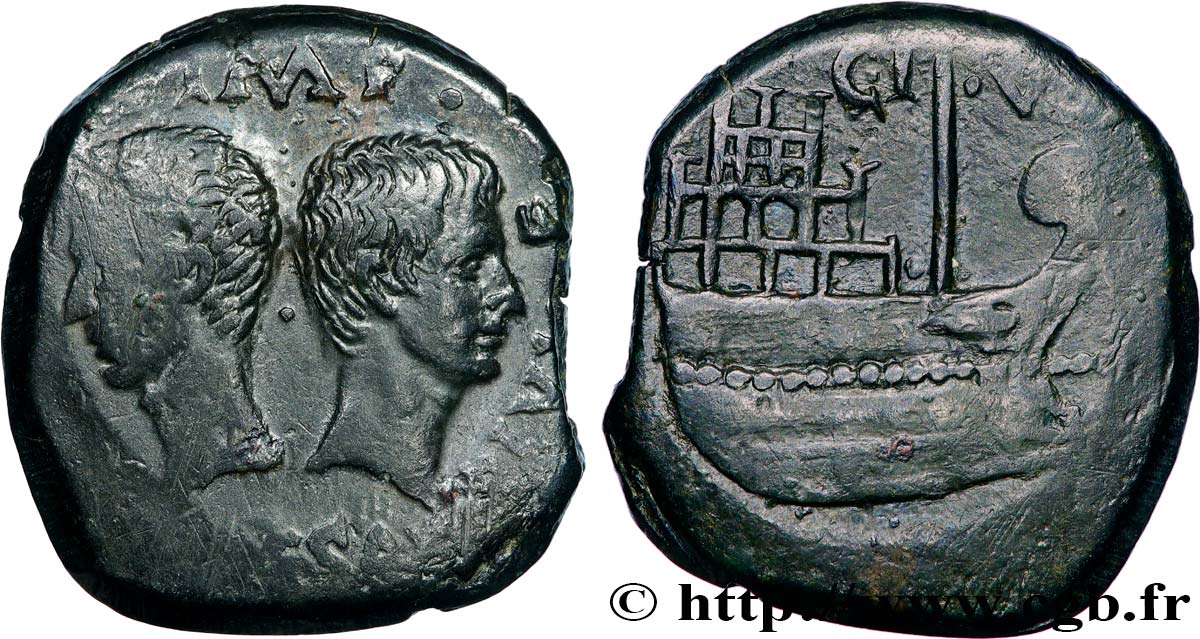 GALLIA - VIENNA - VIENNE - JULIUS CAESAR and OCTAVIAN Dupondius XF