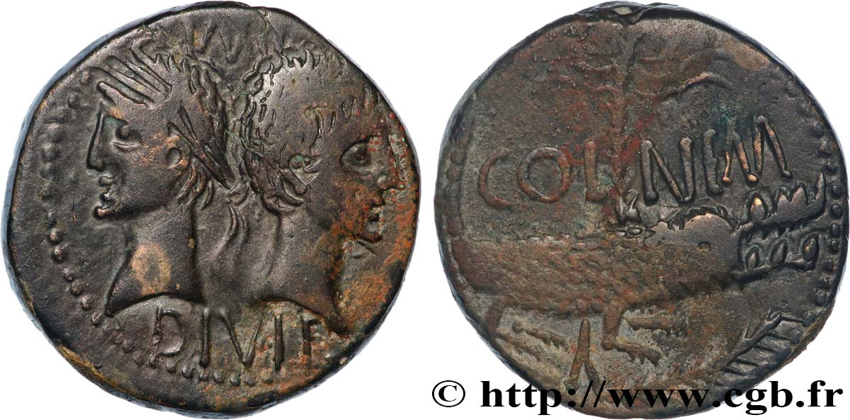 NEMAUSUS - NIMES - AUGUSTUS and AGRIPPA Dupondius COL NEM (as) XF/VF