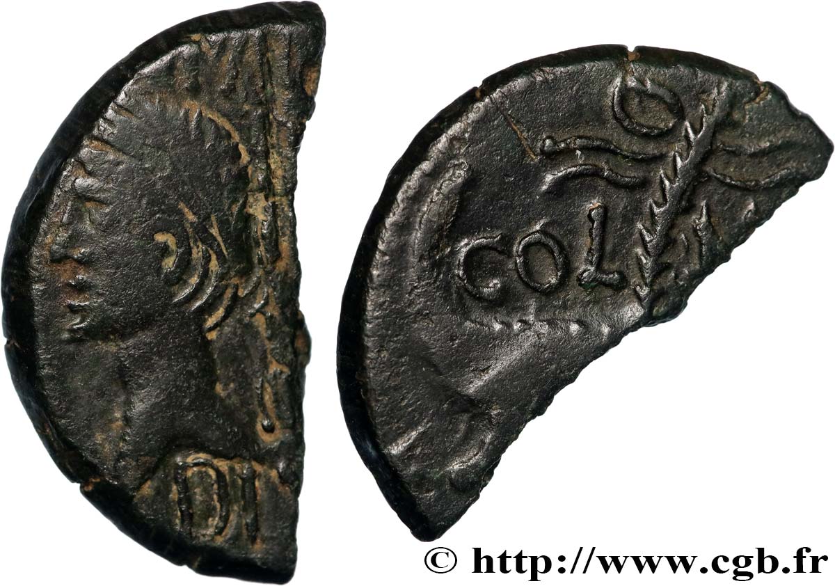 NEMAUSUS - NÎMES Dupondius COL NEM (as), coupé en deux BC