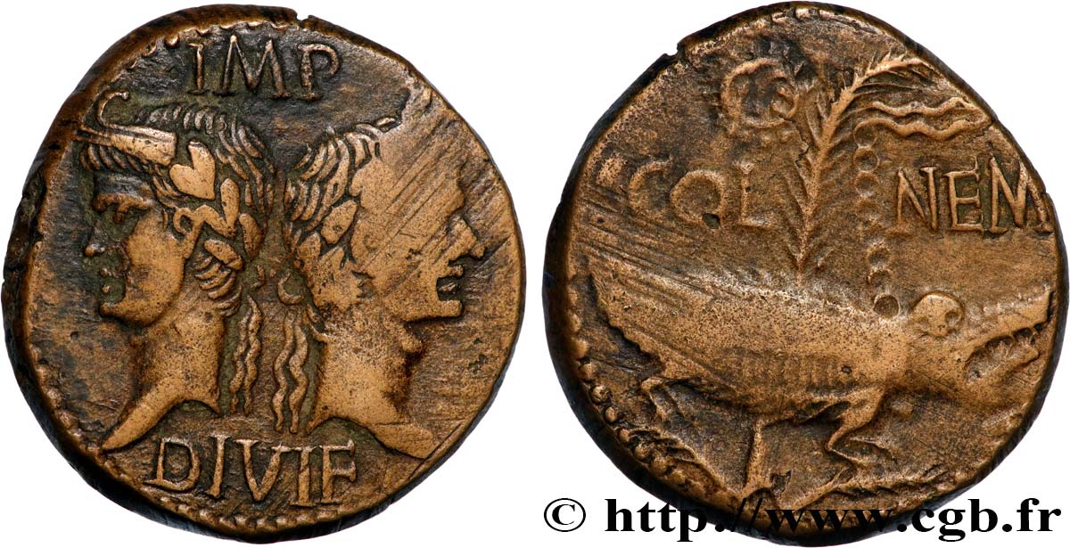 AUGUSTUS and AGRIPPA Dupondius COL NEM (as) VF