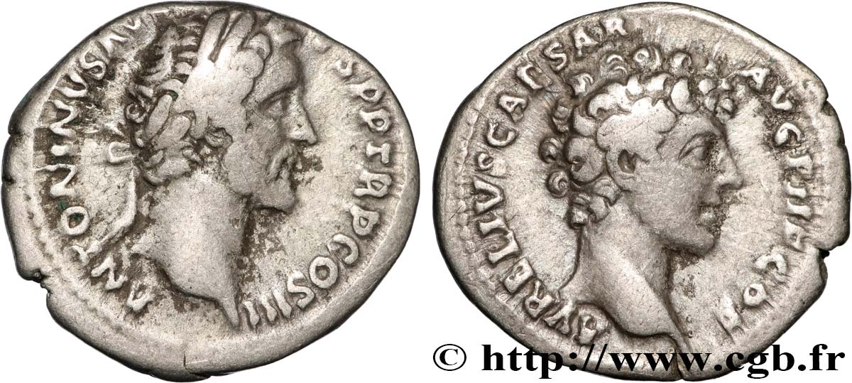 ANTONINUS PIUS and MARCUS AURELIUS CAESAR Denier XF