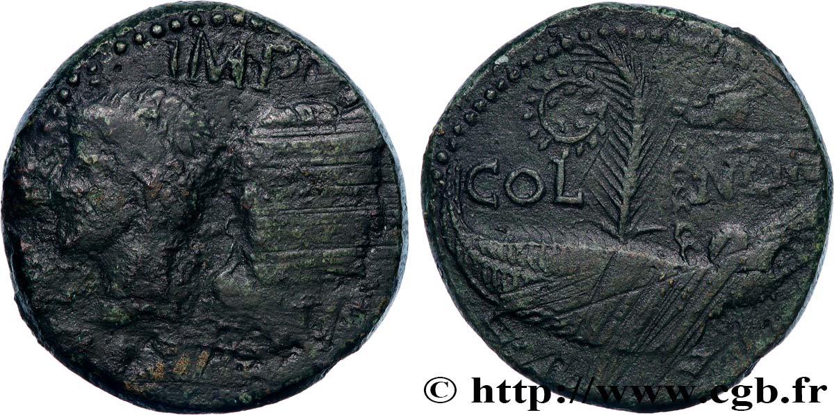 NEMAUSUS - NIMES - AUGUSTUS and AGRIPPA Dupondius COL NEM (as) VF/XF