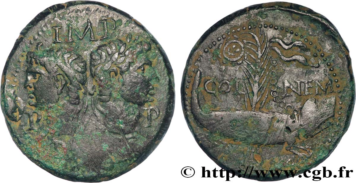 NEMAUSUS - NIMES - AUGUSTUS and AGRIPPA Dupondius COL NEM (as) XF