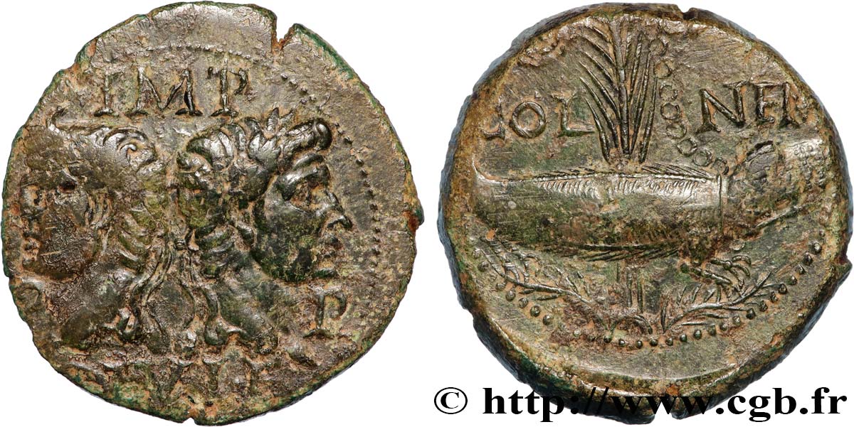 NEMAUSUS - NIMES - AUGUSTUS and AGRIPPA Dupondius COL NEM (as) XF