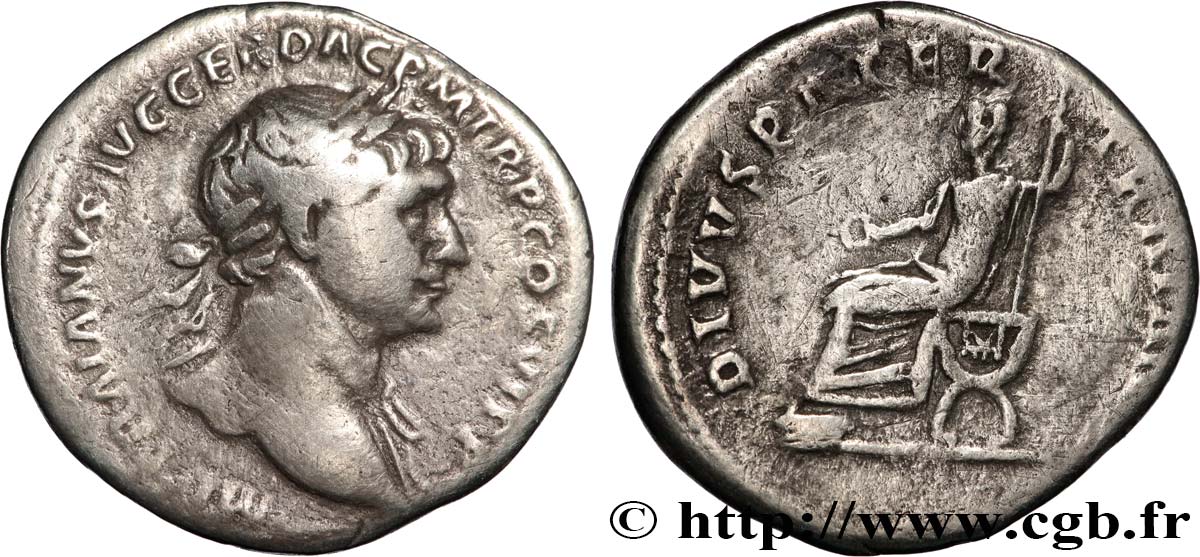 TRAJANUS and TRAJANUS FATHER Denier VF