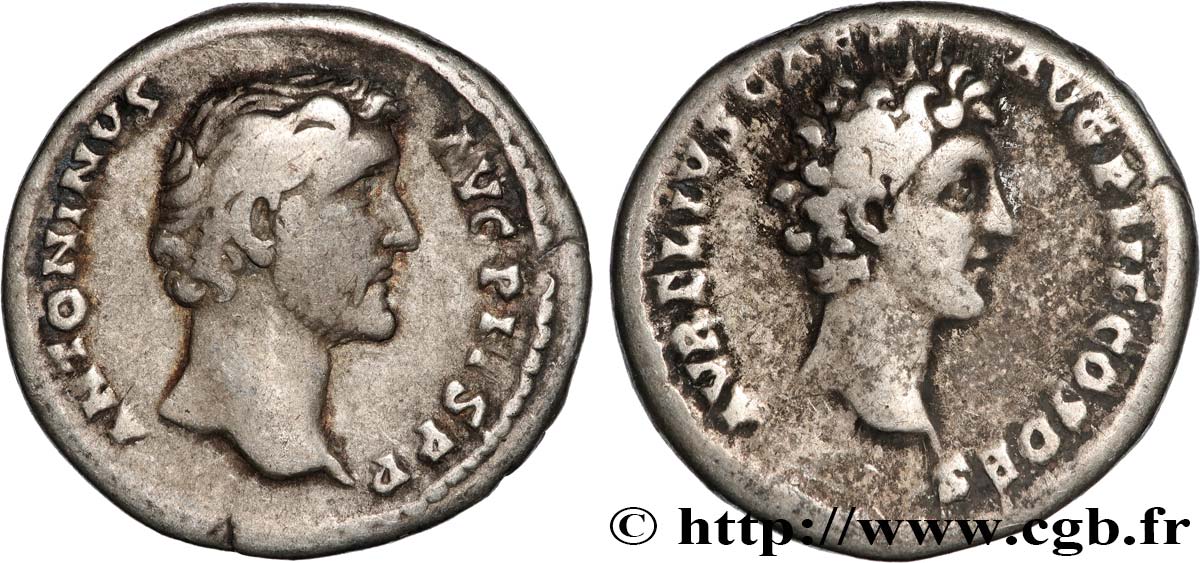 ANTONINUS PIUS and MARCUS AURELIUS Denier XF