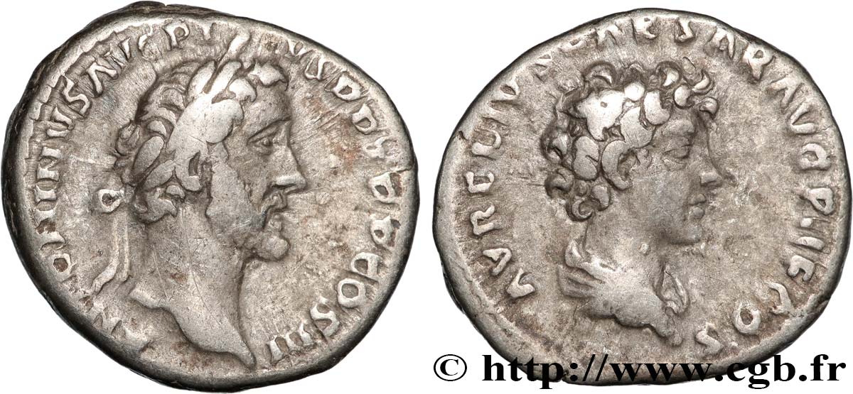 ANTONINUS PIUS and MARCUS AURELIUS CAESAR Denier XF