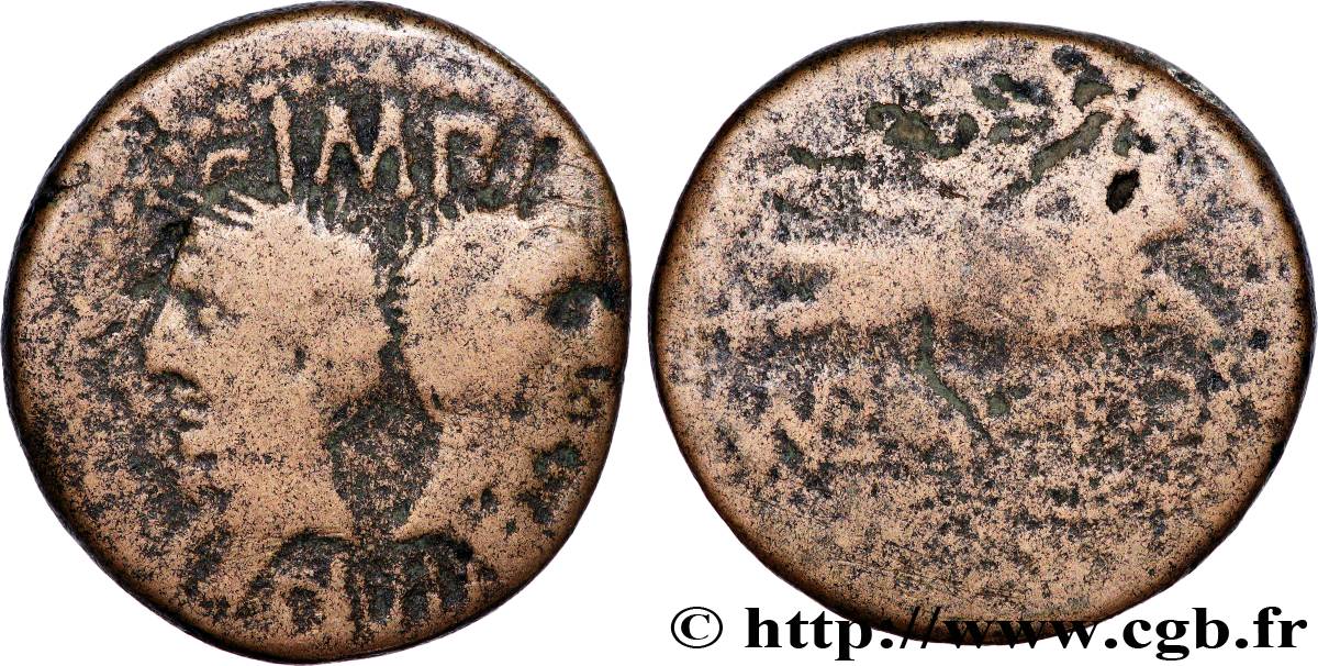 NEMAUSUS - NIMES - AUGUSTUS and AGRIPPA Dupondius COL NEM (as) VF/VF