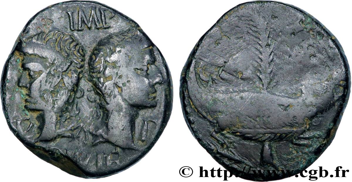 NEMAUSUS - NIMES - AUGUSTUS and AGRIPPA Dupondius COL NEM (as) XF/VF