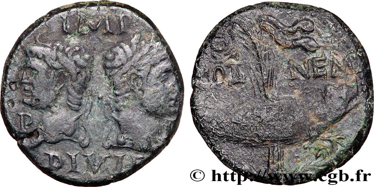 NEMAUSUS - NIMES - AUGUSTUS and AGRIPPA Dupondius COL NEM (as) XF