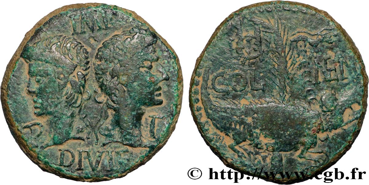 NEMAUSUS - NIMES - AUGUSTUS and AGRIPPA Dupondius COL NEM (as) XF/VF