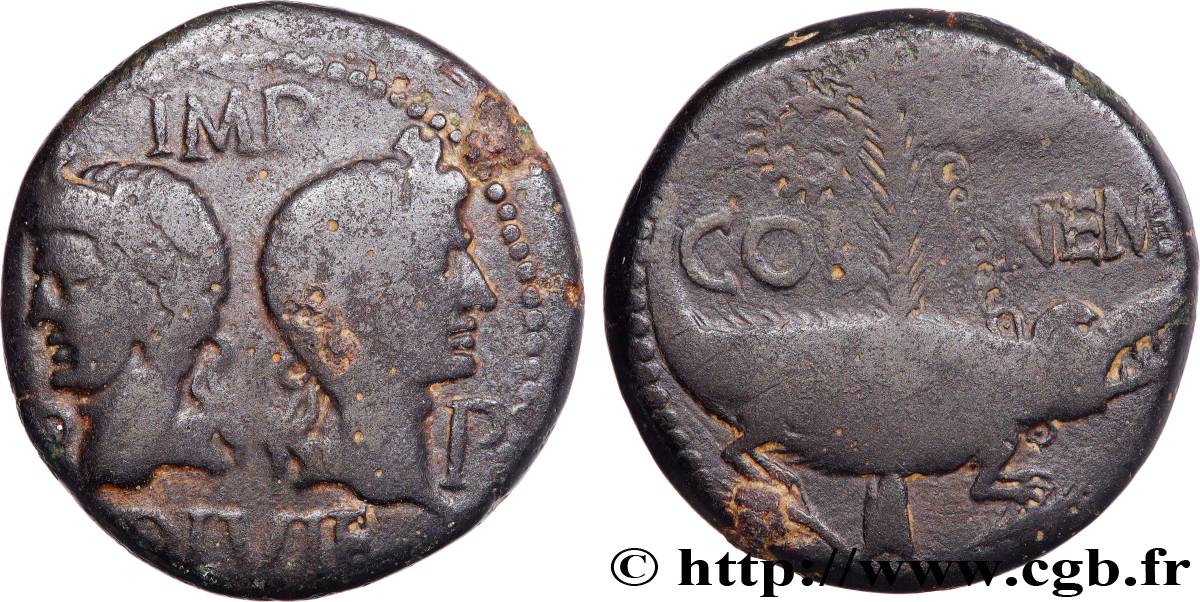 NEMAUSUS - NIMES - AUGUSTUS and AGRIPPA Dupondius COL NEM (as) XF