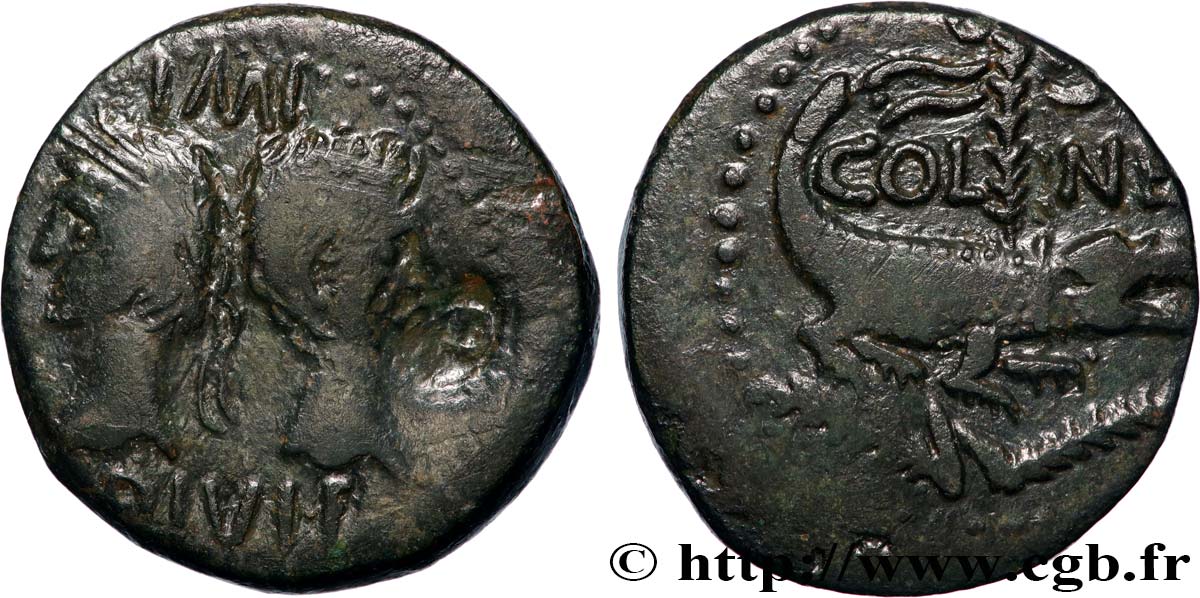 NEMAUSUS - NIMES - AUGUSTUS and AGRIPPA Dupondius COL NEM (as) XF