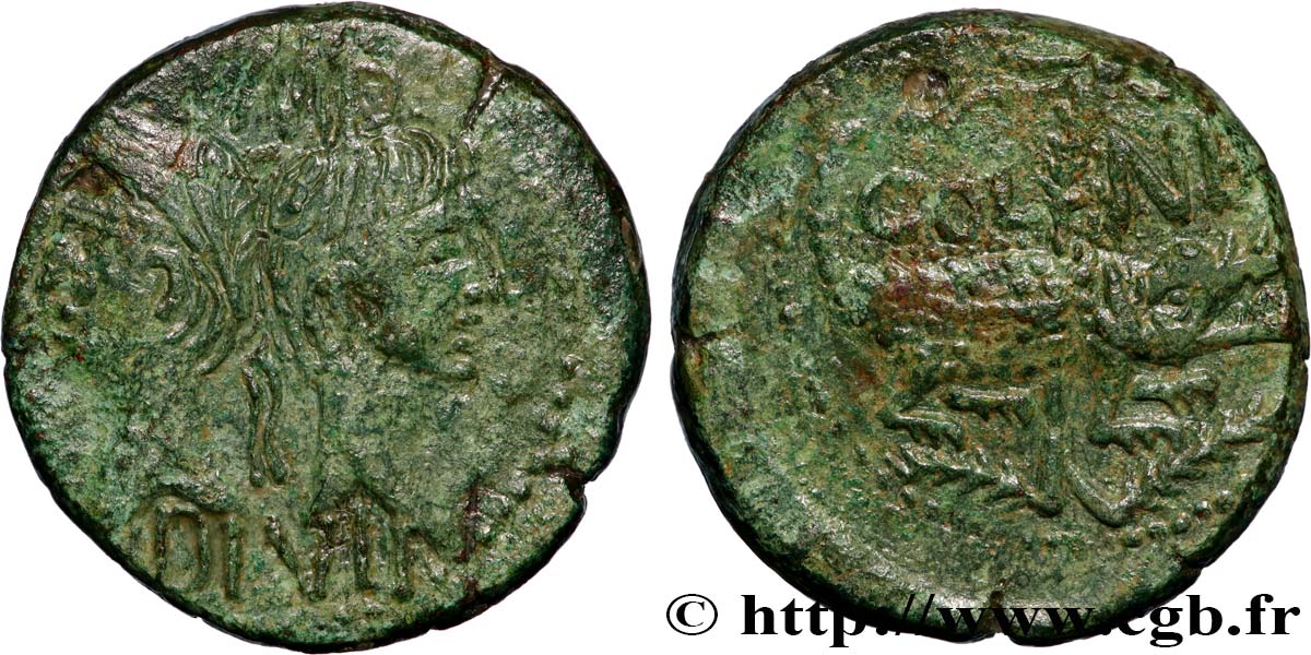 NEMAUSUS - NIMES - AUGUSTUS and AGRIPPA Dupondius COL NEM (as) XF