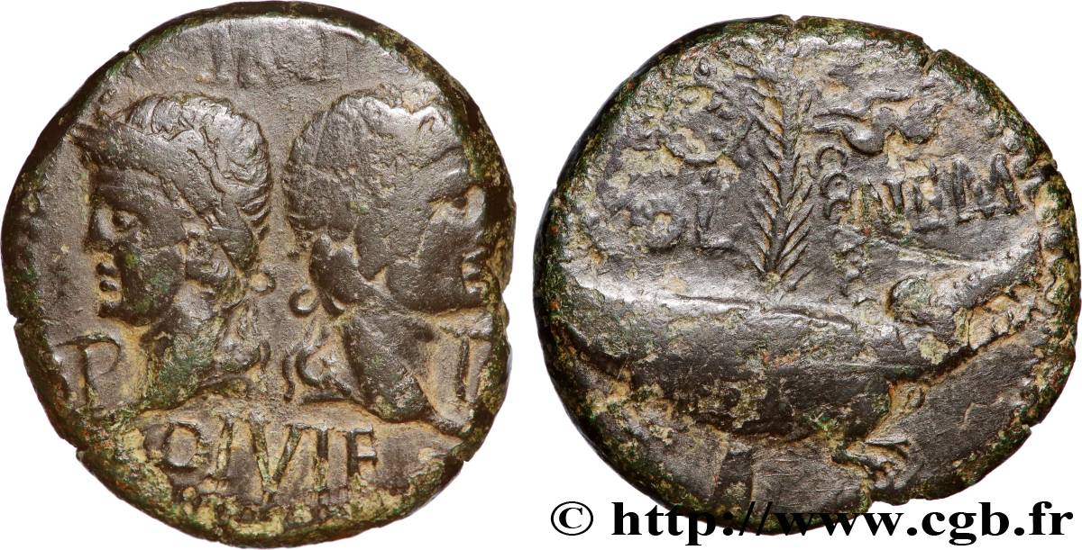 NEMAUSUS - NIMES - AUGUSTUS and AGRIPPA Dupondius COL NEM (as) XF