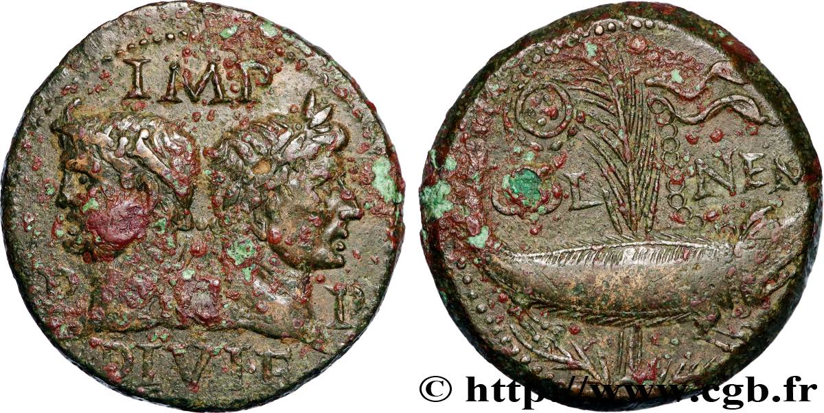 NEMAUSUS - NIMES - AUGUSTUS and AGRIPPA Dupondius COL NEM (as) XF