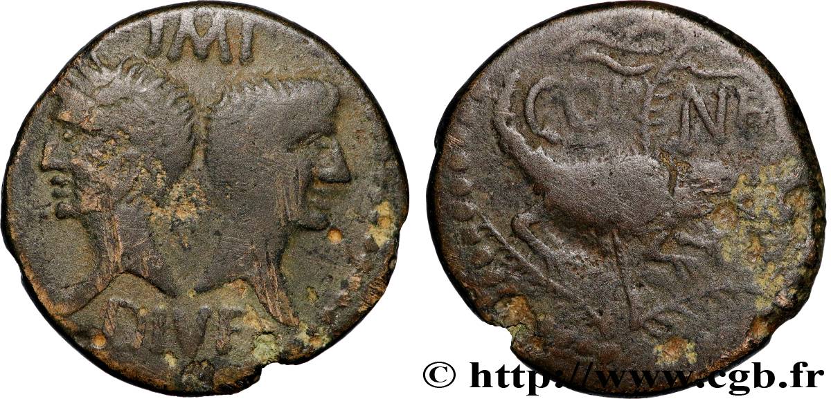 NEMAUSUS - NIMES - AUGUSTUS and AGRIPPA Dupondius COL NEM (as) VF