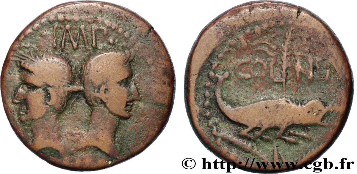 NEMAUSUS - NIMES - AUGUSTUS and AGRIPPA Dupondius COL NEM (as) VF