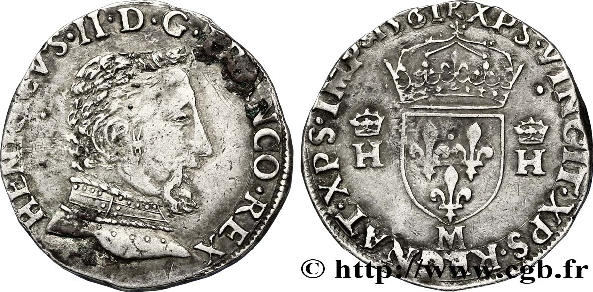 CHARLES IX. COINAGE AT THE NAME OF HENRY II Teston à la tête nue, 5e type 1561 Toulouse BB