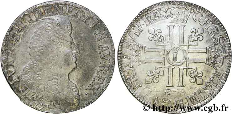 LOUIS XIV  THE SUN KING  Écu aux huit L, 1er type 1691 Lille q.BB/BB