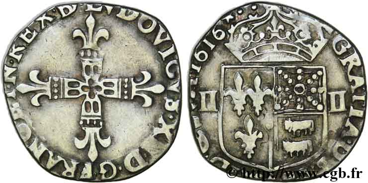 LOUIS XIII LE JUSTE Quart d écu de Béarn 1616 Pau ou Morlaàs TTB