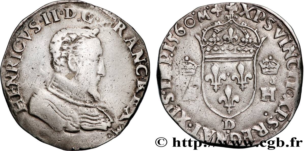 CHARLES IX. COINAGE AT THE NAME OF HENRY II Teston à la tête nue, 1er type 1560 Lyon fVZ