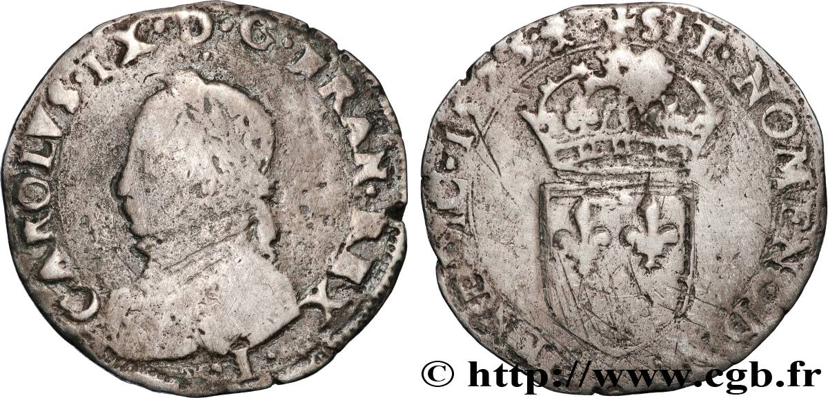 CHARLES IX Teston, 5e type 1575 Limoges VG