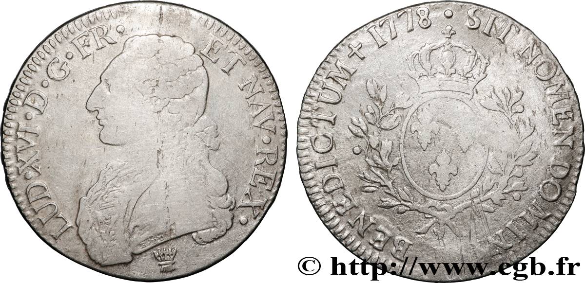 LOUIS XVI Écu aux branches d olivier 1778 Limoges VF