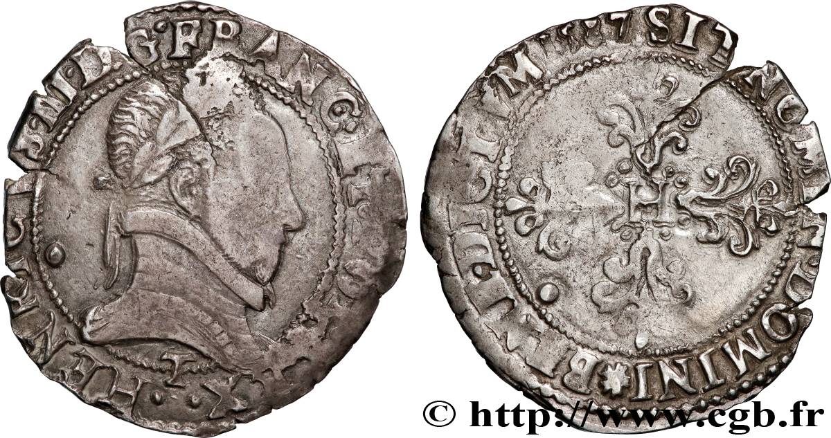 HENRI III Demi-franc au col plat 1587 Nantes TB+/TTB