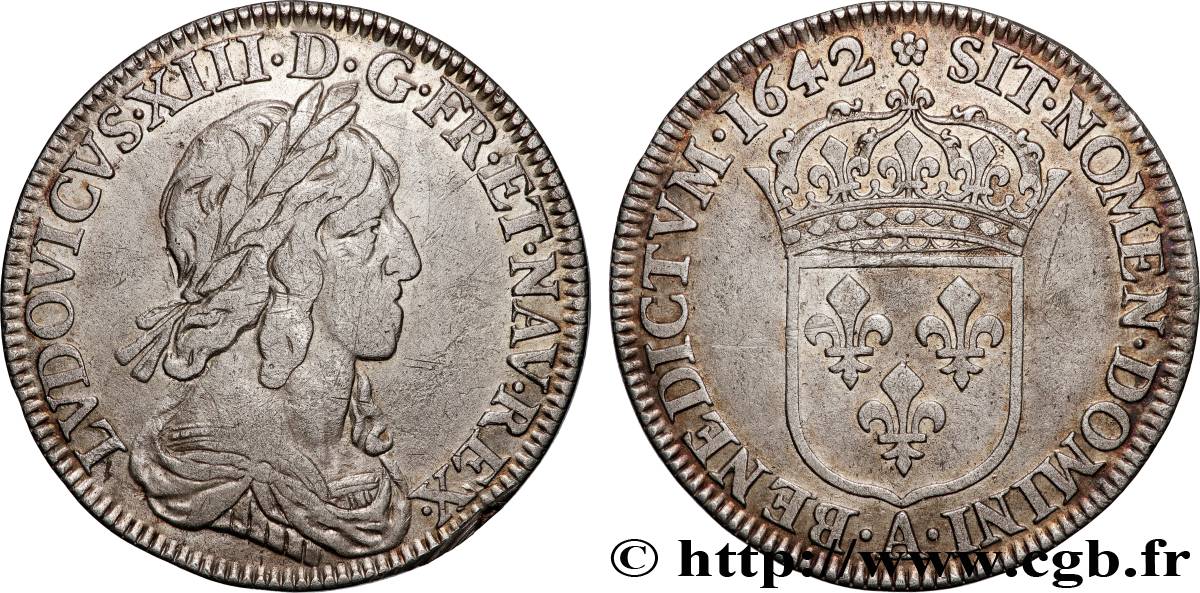 LOUIS XIII LE JUSTE Quart d écu, buste drapé et cuirassé (2e buste de Jean Warin) 1642 Paris, Monnaie de Matignon TB+/TTB