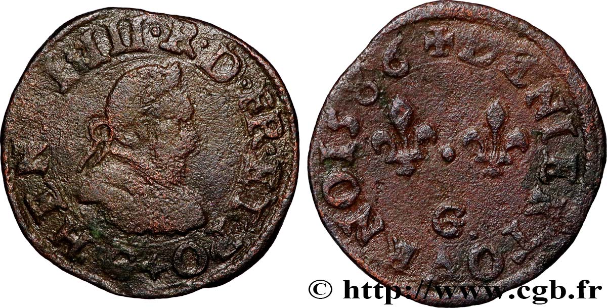 HENRI III Denier tournois, type de Poitiers 1586 Poitiers TTB/TTB+