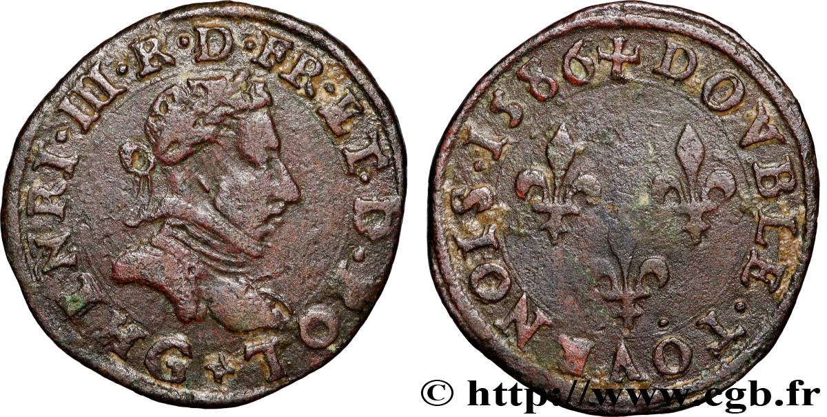 HENRI III Double tournois, type de Poitiers 1586 Poitiers TTB