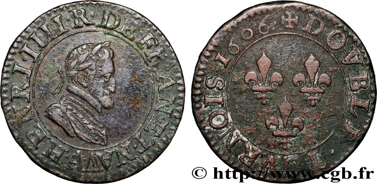 HENRY IV Double tournois 1606 Paris, Moulin des Étuves XF