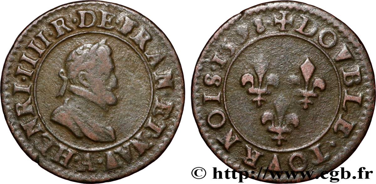HENRY IV Double tournois, 2e type de Paris (légende française) 1598 Paris, Moulin des Étuves VF