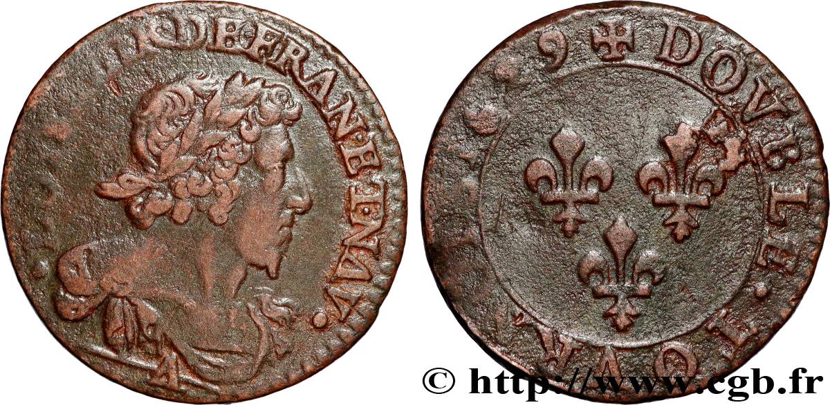 LOUIS XIII  Double tournois, type 7 1629 Paris VF