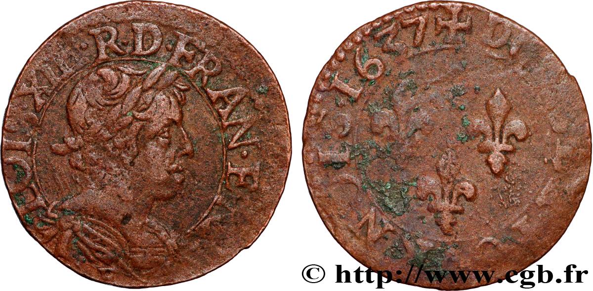 LOUIS XIII  Double tournois, type 8 1637 Tours VF