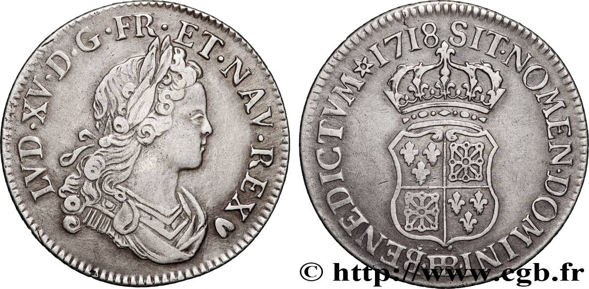 LOUIS XV  THE WELL-BELOVED  Quart d écu de Navarre 1718  Strasbourg MBC