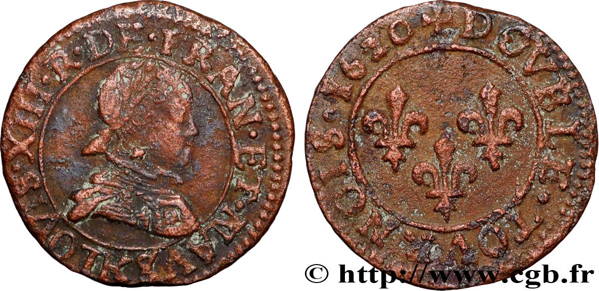 LOUIS XIII  Double tournois, type 4 1620 Bordeaux VF