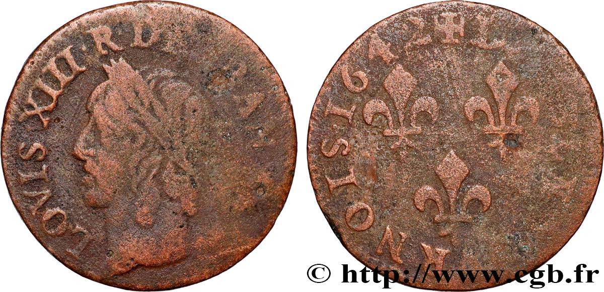 LOUIS XIII LE JUSTE Double tournois, type de Warin 1642 Atelier indéterminé TB