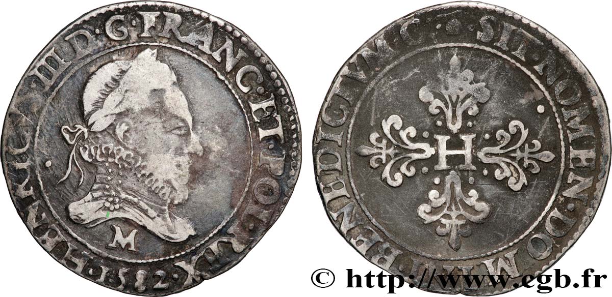 HENRY III Franc au col fraisé 1582 Toulouse VF
