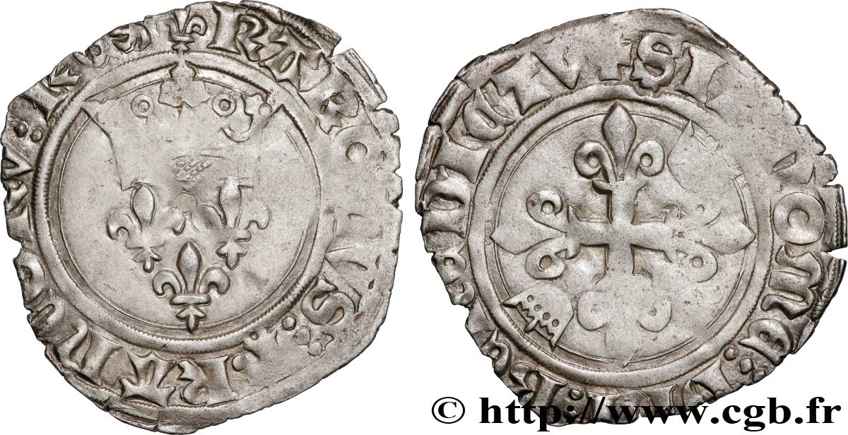 BURGONDY - COINAGE AT THE NAME OF CHARLES VI  THE MAD  OR  THE WELL-BELOVED  Gros dit  florette  02/07/1419 Chalon-sur-Saône fVZ/fSS