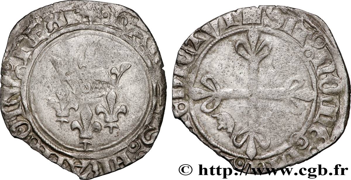 CHARLES, REGENCY - COINAGE WITH THE NAME OF CHARLES VI Gros dit  florette  n.d. Pont-Saint-Esprit MBC