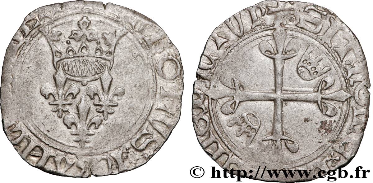 CHARLES, REGENCY - COINAGE WITH THE NAME OF CHARLES VI Gros dit  florette  n.d. Pont-Saint-Esprit VF