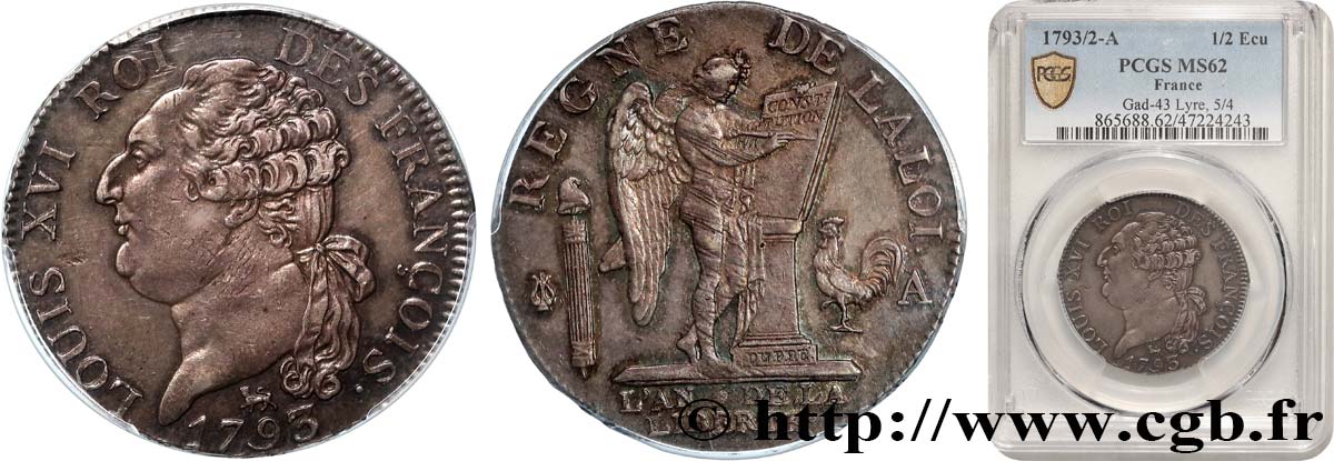 LOUIS XVI Demi-écu dit  au génie , type FRANÇOIS 1793 Paris EBC62