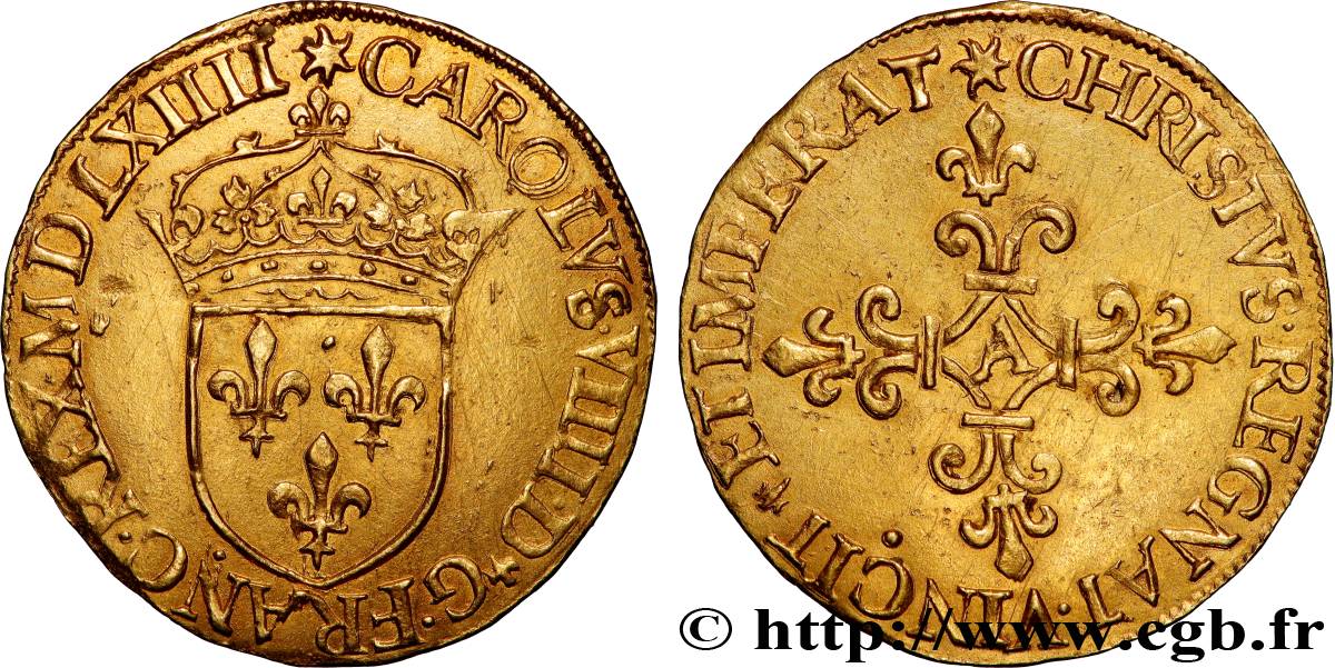 CHARLES IX Écu d or au soleil, 1er type 1564 Paris AU