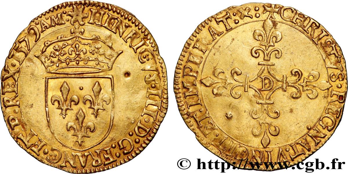 HENRY III Écu d or au soleil, 3e type 1579 Lyon AU