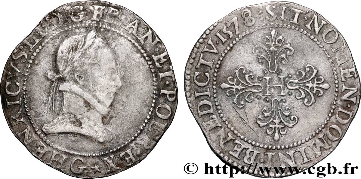 HENRY III Franc au col plat 1578 Poitiers BB/q.SPL