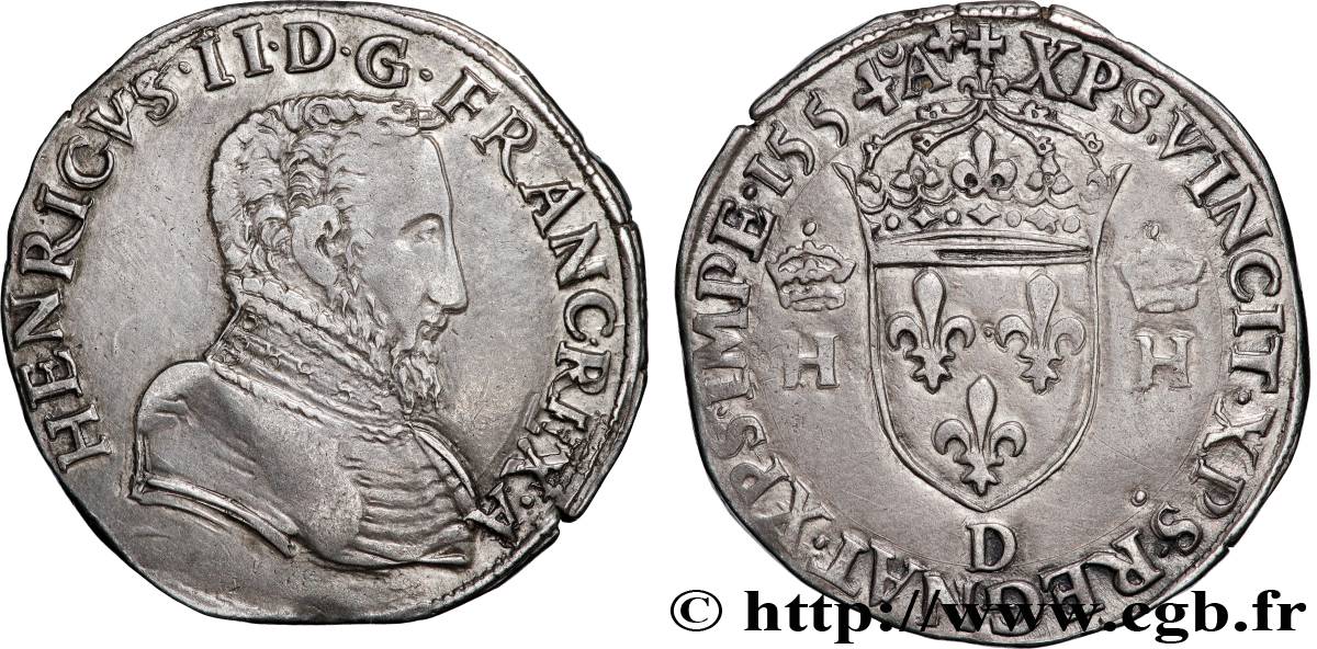 HENRY II Teston à la tête nue, 1er type 1554 Lyon XF